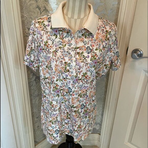 LANDS END Polo Style Floral - Picture 1 of 13